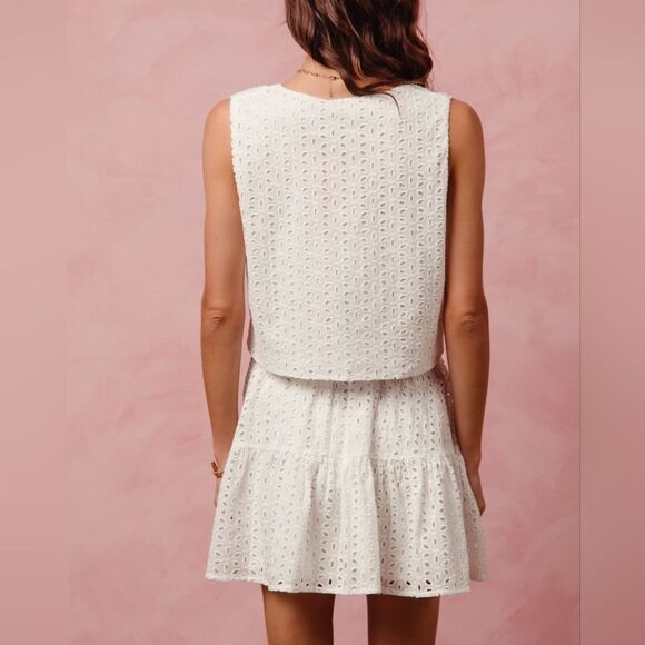SO ME Floral Eyelet Lace Tie Front Vest Top & Two-Piece Dress Set White sz Large - Picture 3 of 15